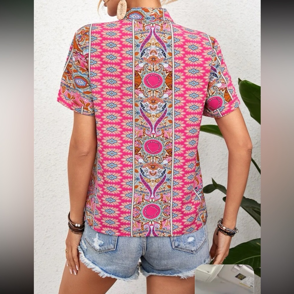 Boho Floral Paisley Print Top Blouse Shirt Green - Picture 14 of 16